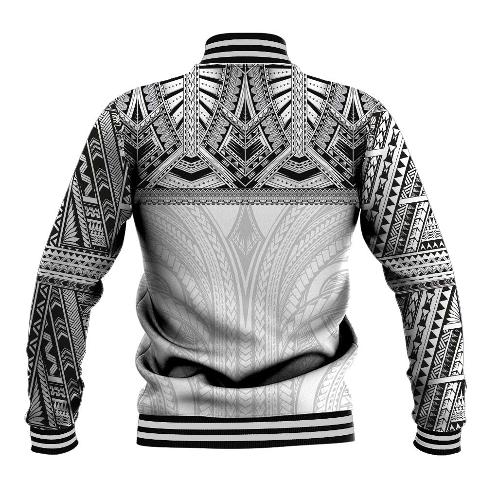 Samoan Traditional Art Tattoos Baseball Jacket Tatau Tribal Motifs with Ula Nifo White - Polynesian Pride