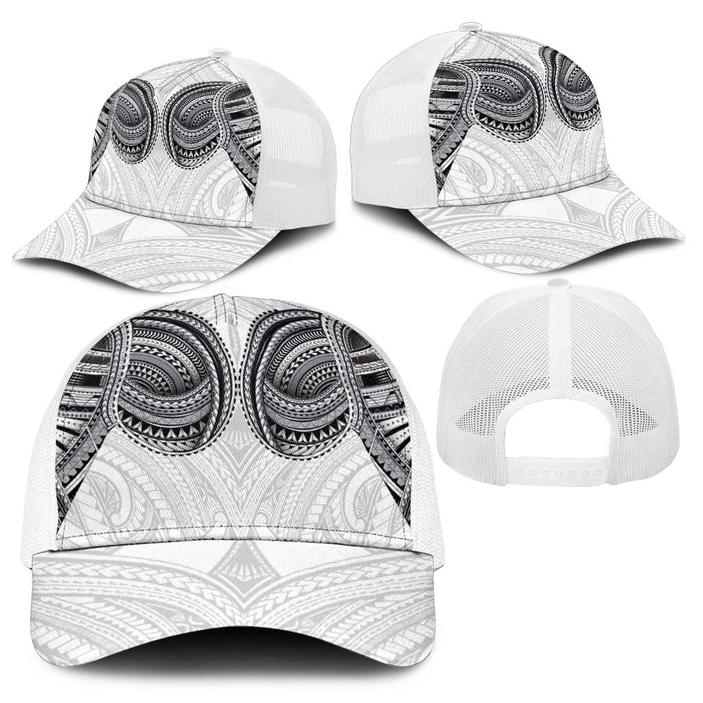 Samoan Traditional Art Tattoos Baseball Net Cap Tatau Tribal Motifs with Ula Nifo White - Polynesian Pride