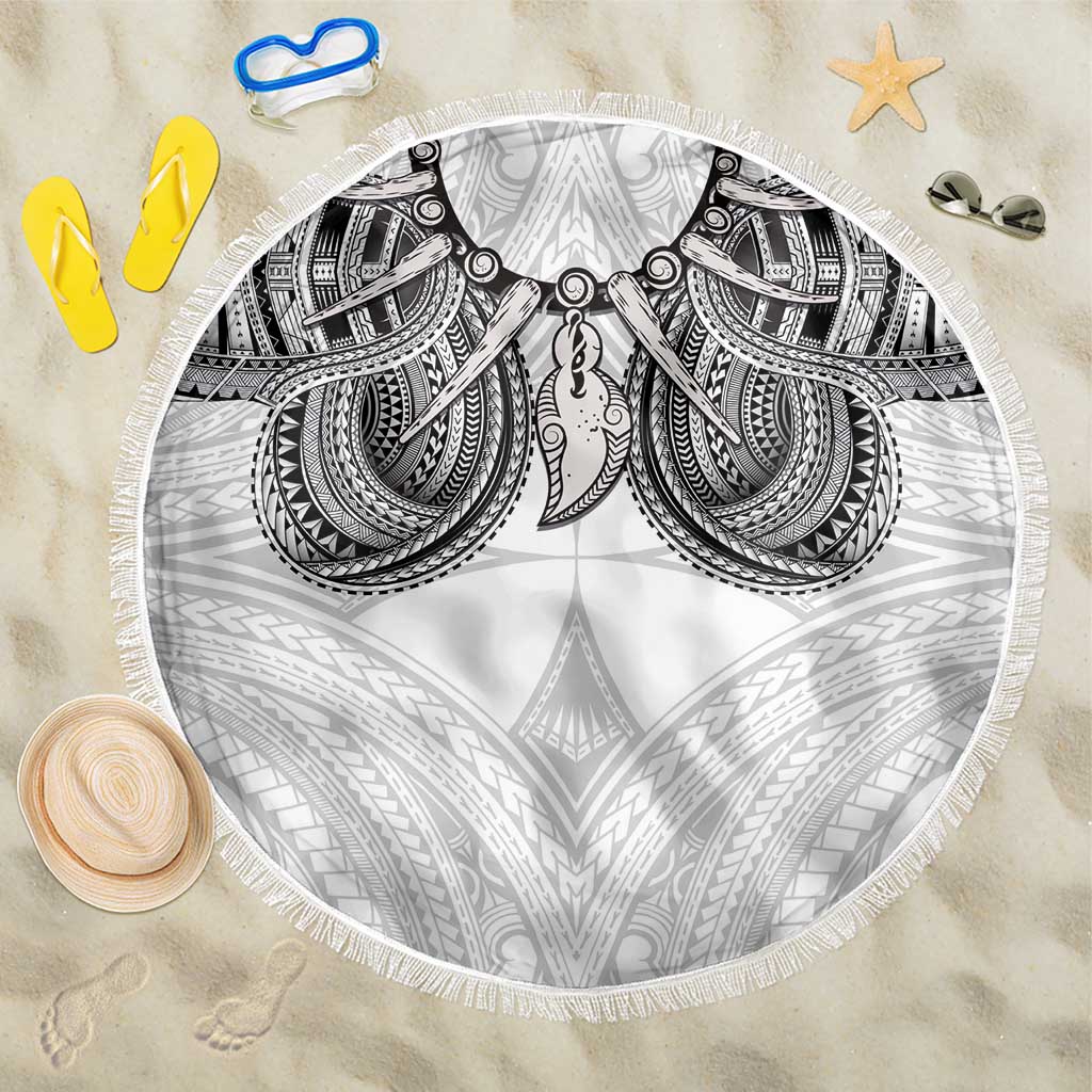 Samoan Traditional Art Tattoos Beach Blanket Tatau Tribal Motifs with Ula Nifo White - Polynesian Pride