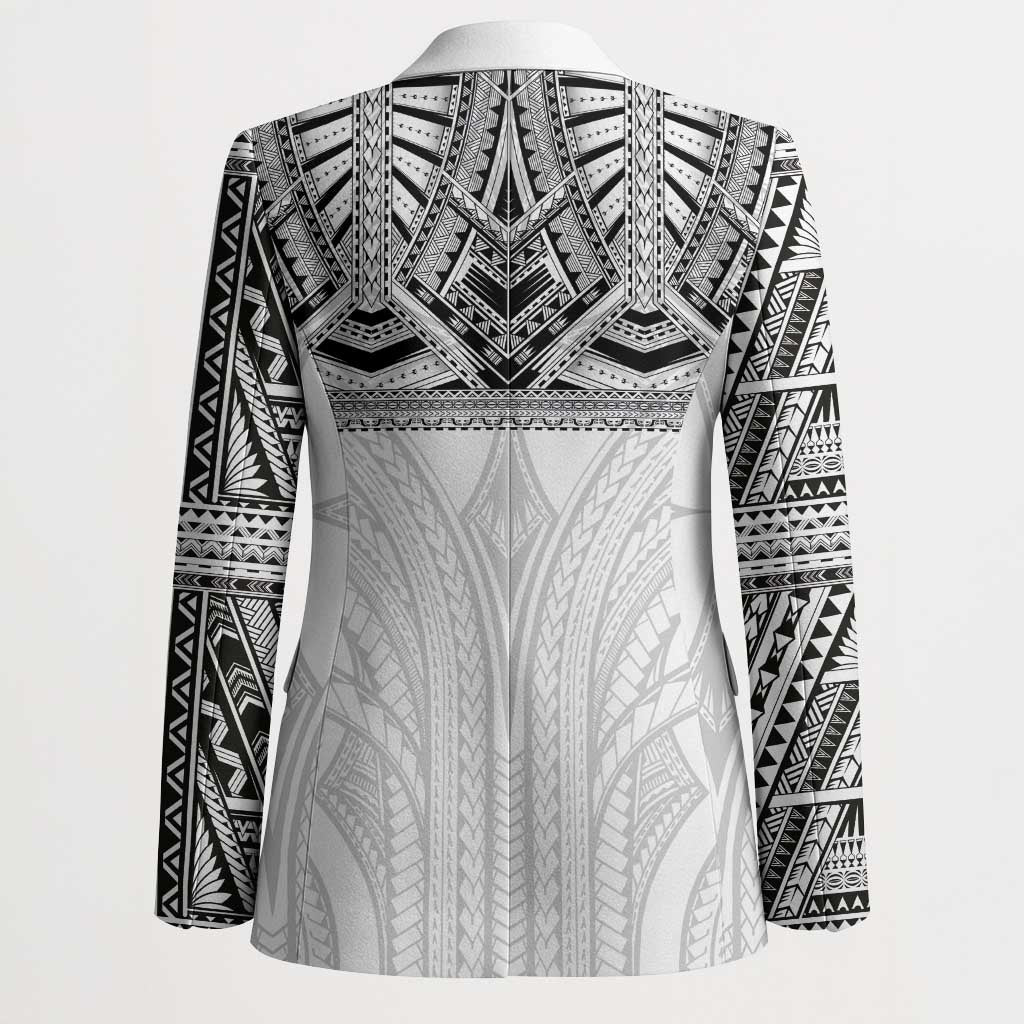 Samoan Traditional Art Tattoos Blazer Tatau Tribal Motifs with Ula Nifo White - Polynesian Pride