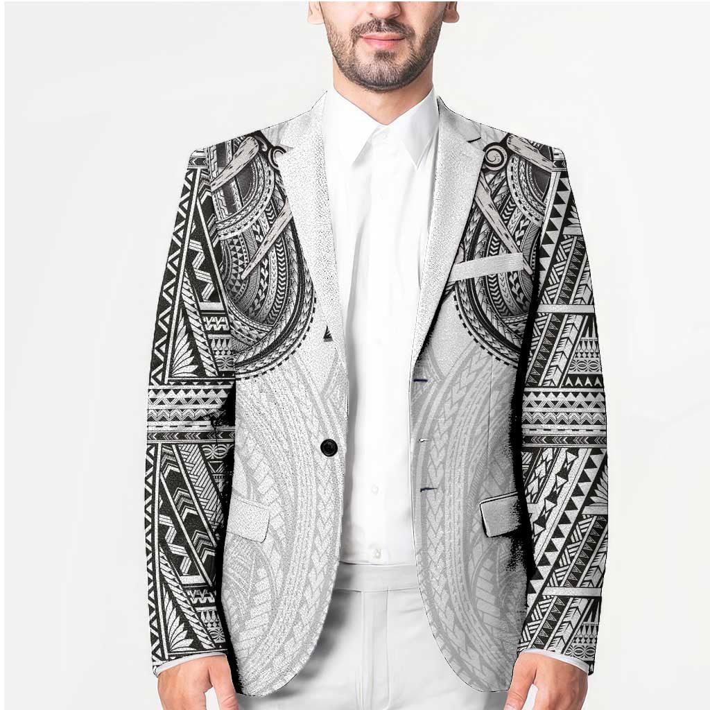 Samoan Traditional Art Tattoos Blazer Tatau Tribal Motifs with Ula Nifo White - Polynesian Pride