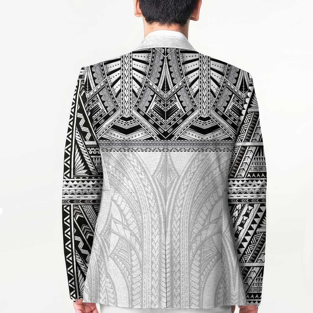 Samoan Traditional Art Tattoos Blazer Tatau Tribal Motifs with Ula Nifo White - Polynesian Pride