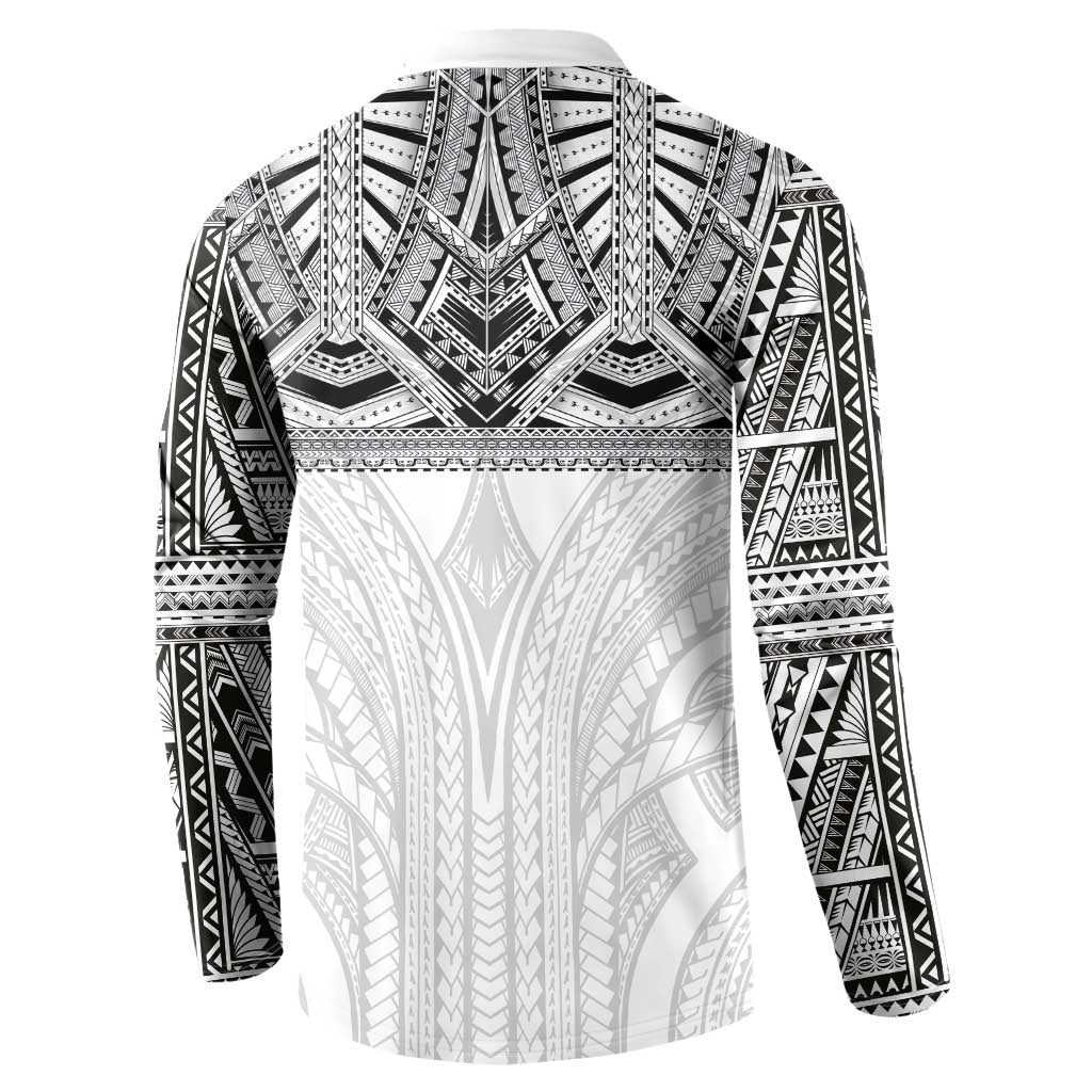 Samoan Traditional Art Tattoos Button Sweatshirt Tatau Tribal Motifs with Ula Nifo White - Polynesian Pride