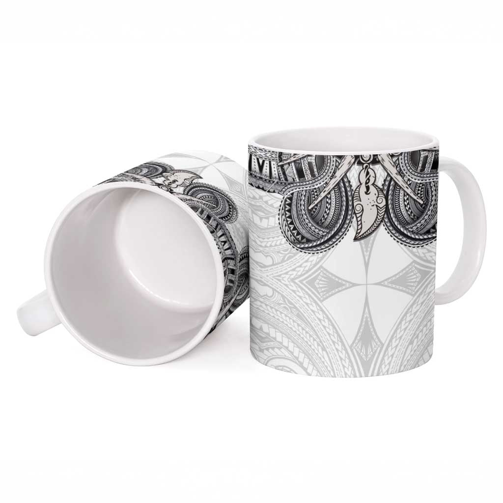 Samoan Traditional Art Tattoos Ceramic Mug Tatau Tribal Motifs with Ula Nifo White - Polynesian Pride