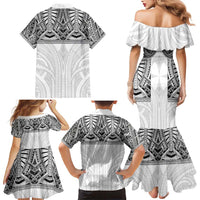Samoan Traditional Art Tattoos Family Matching Mermaid Dress and Hawaiian Shirt Tatau Tribal Motifs with Ula Nifo White - Polynesian Pride