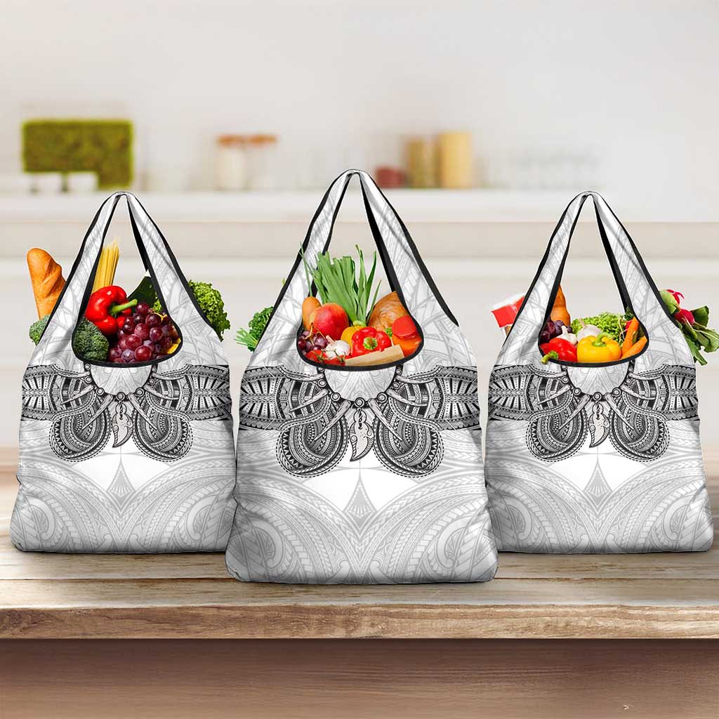 Samoan Traditional Art Tattoos Grocery Bag Tatau Tribal Motifs with Ula Nifo White - Polynesian Pride