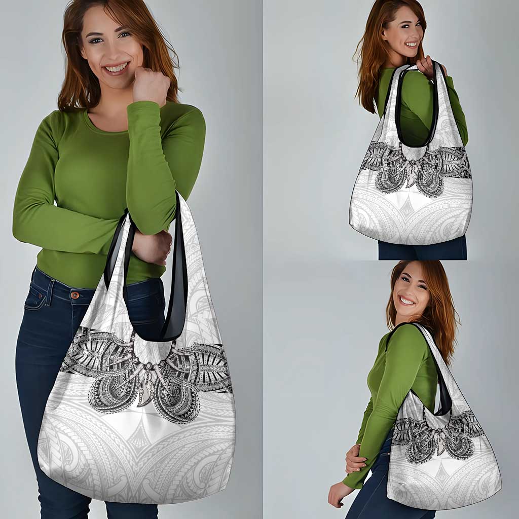 Samoan Traditional Art Tattoos Grocery Bag Tatau Tribal Motifs with Ula Nifo White - Polynesian Pride