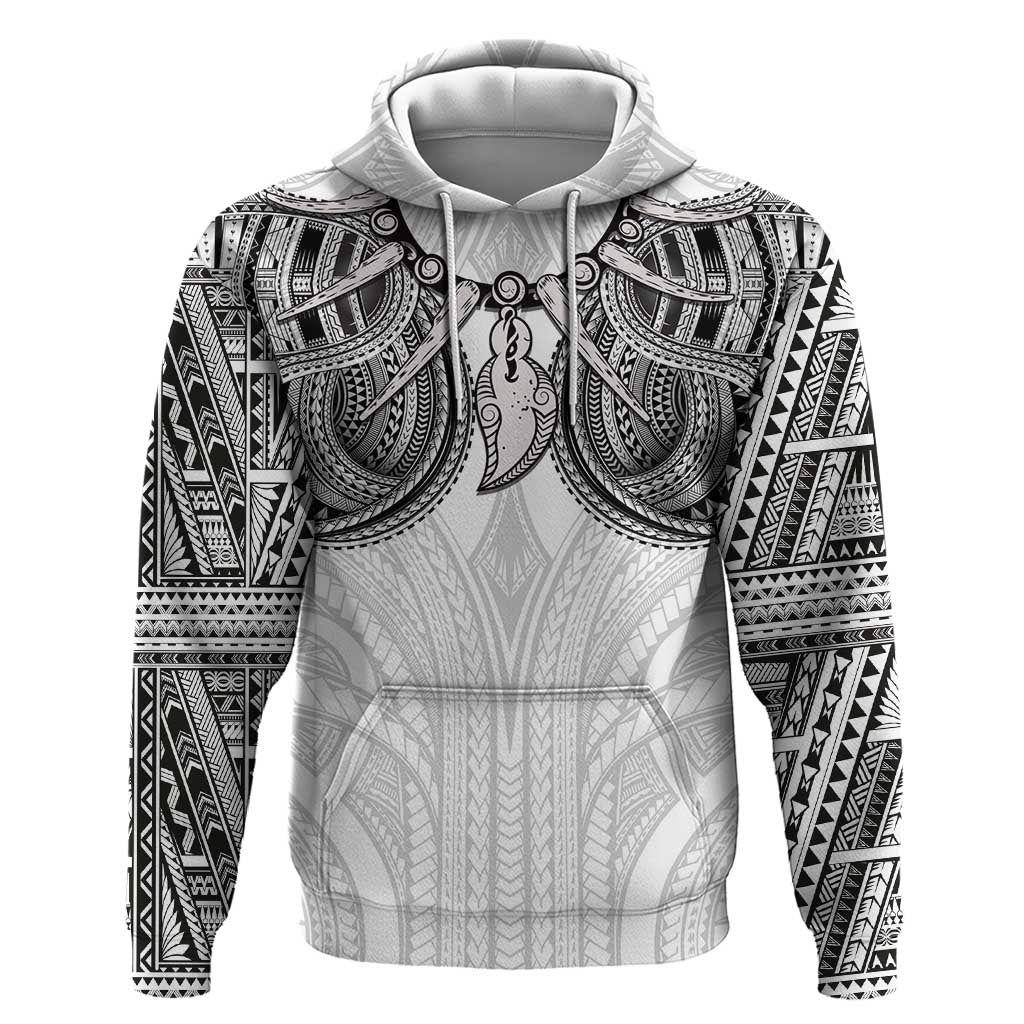 Samoan Traditional Art Tattoos Hoodie Tatau Tribal Motifs with Ula Nifo White - Polynesian Pride