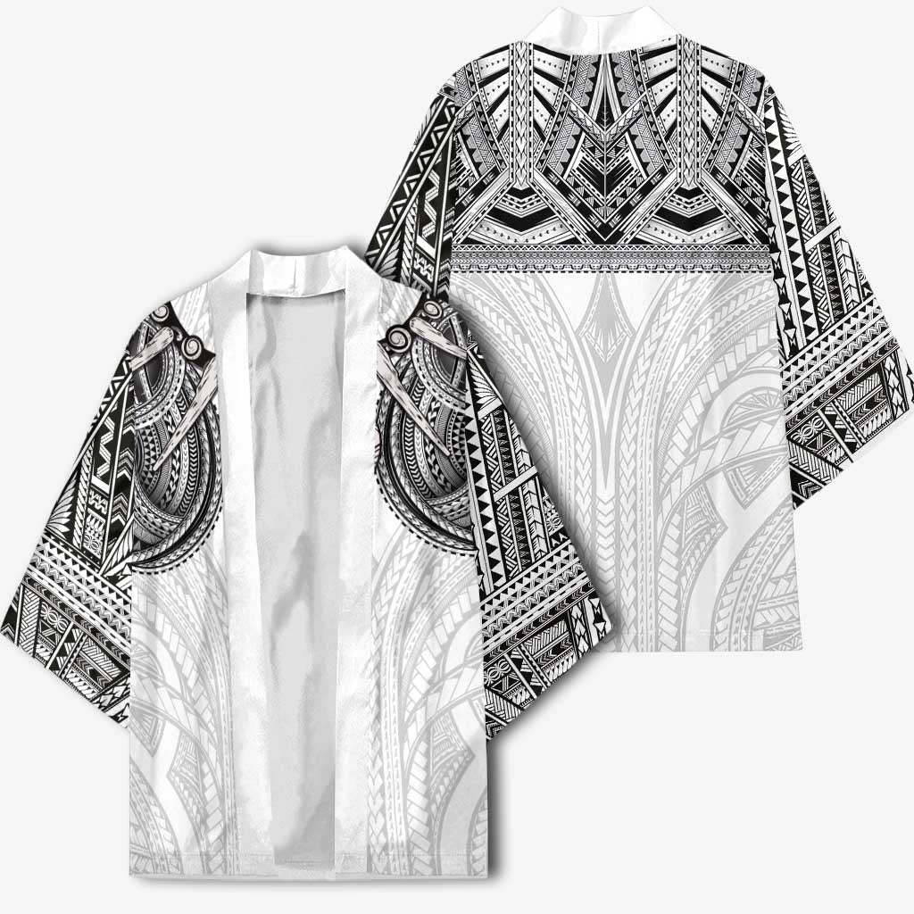 Samoan Traditional Art Tattoos Kimono Tatau Tribal Motifs with Ula Nifo White - Polynesian Pride