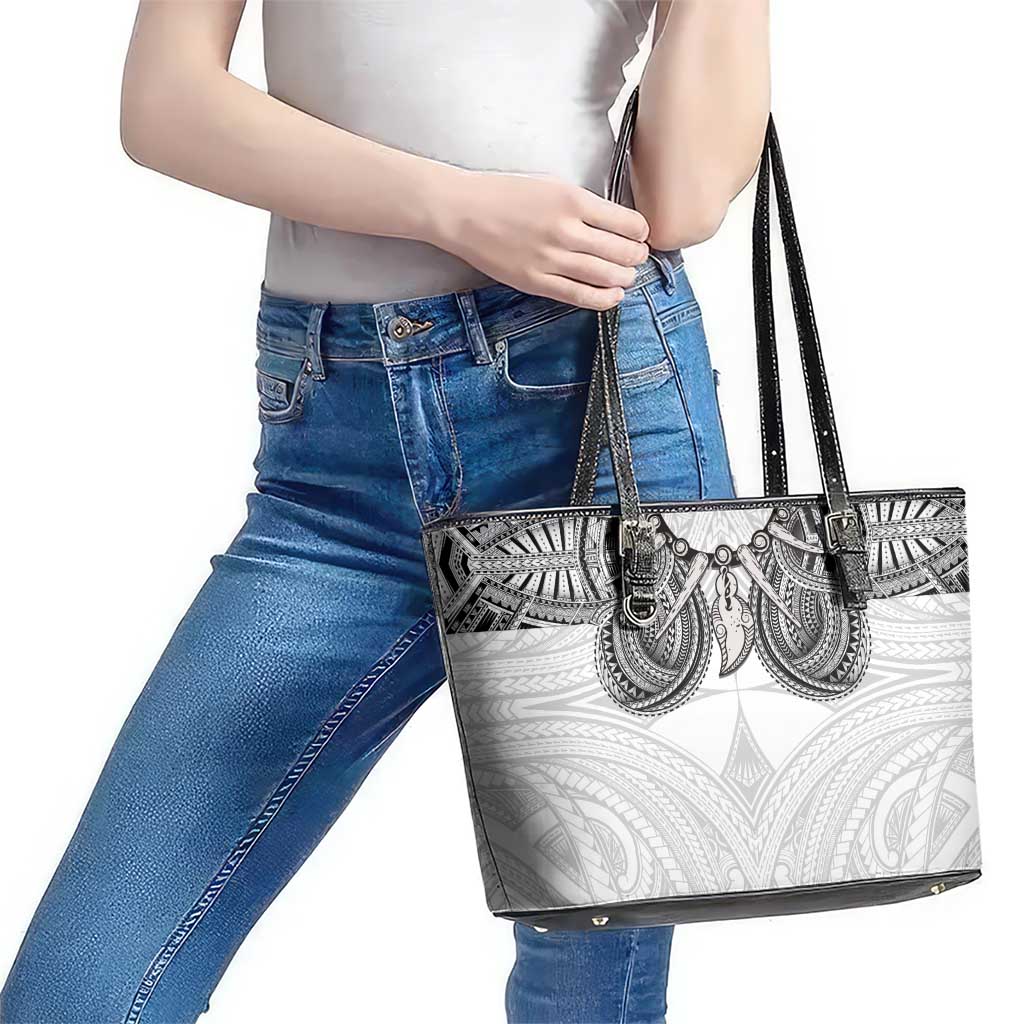 Samoan Traditional Art Tattoos Leather Tote Bag Tatau Tribal Motifs with Ula Nifo White - Polynesian Pride