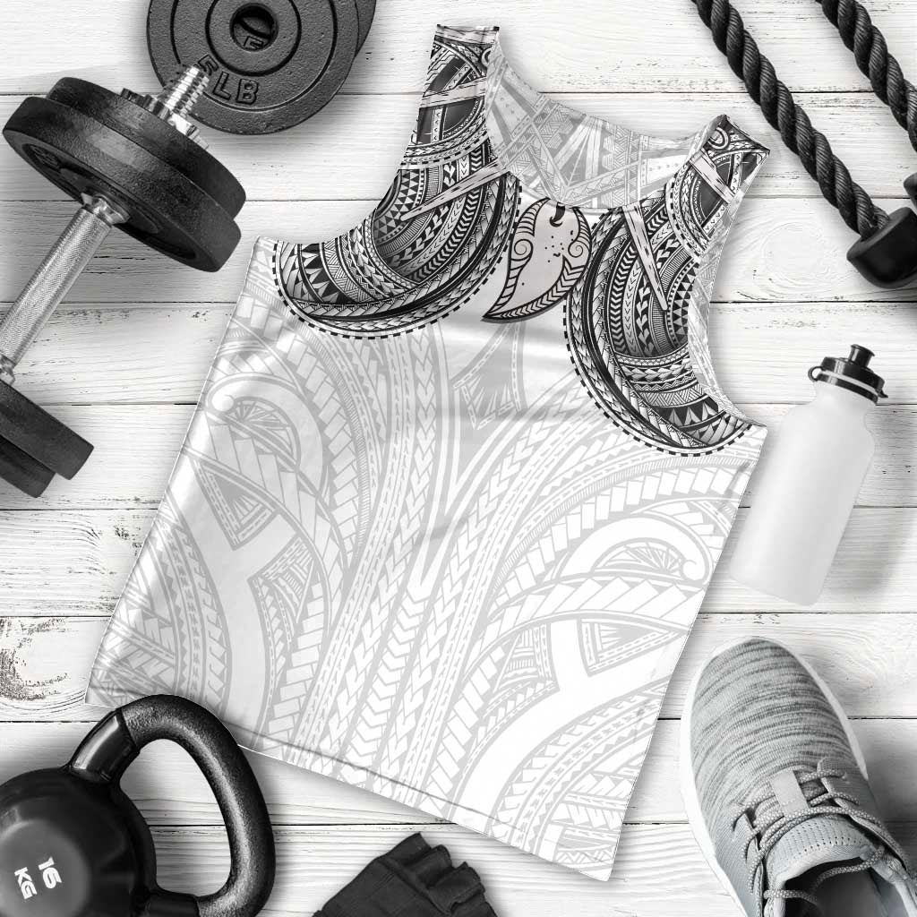 Samoan Traditional Art Tattoos Men Tank Top Tatau Tribal Motifs with Ula Nifo White - Polynesian Pride