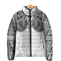 Samoan Traditional Art Tattoos Padded Jacket Tatau Tribal Motifs with Ula Nifo White - Polynesian Pride