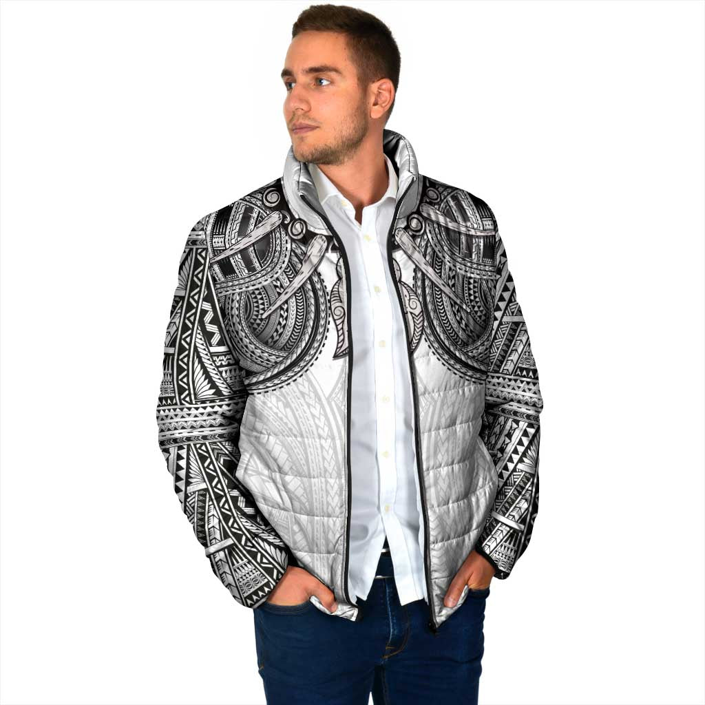 Samoan Traditional Art Tattoos Padded Jacket Tatau Tribal Motifs with Ula Nifo White - Polynesian Pride