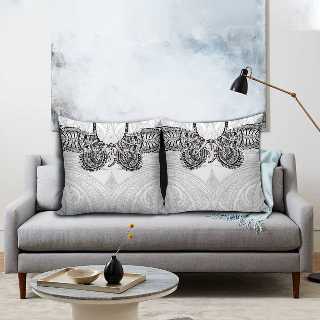 Samoan Traditional Art Tattoos Pillow Cover Tatau Tribal Motifs with Ula Nifo White - Polynesian Pride
