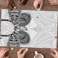 Samoan Traditional Art Tattoos Puzzle Tatau Tribal Motifs with Ula Nifo White - Polynesian Pride