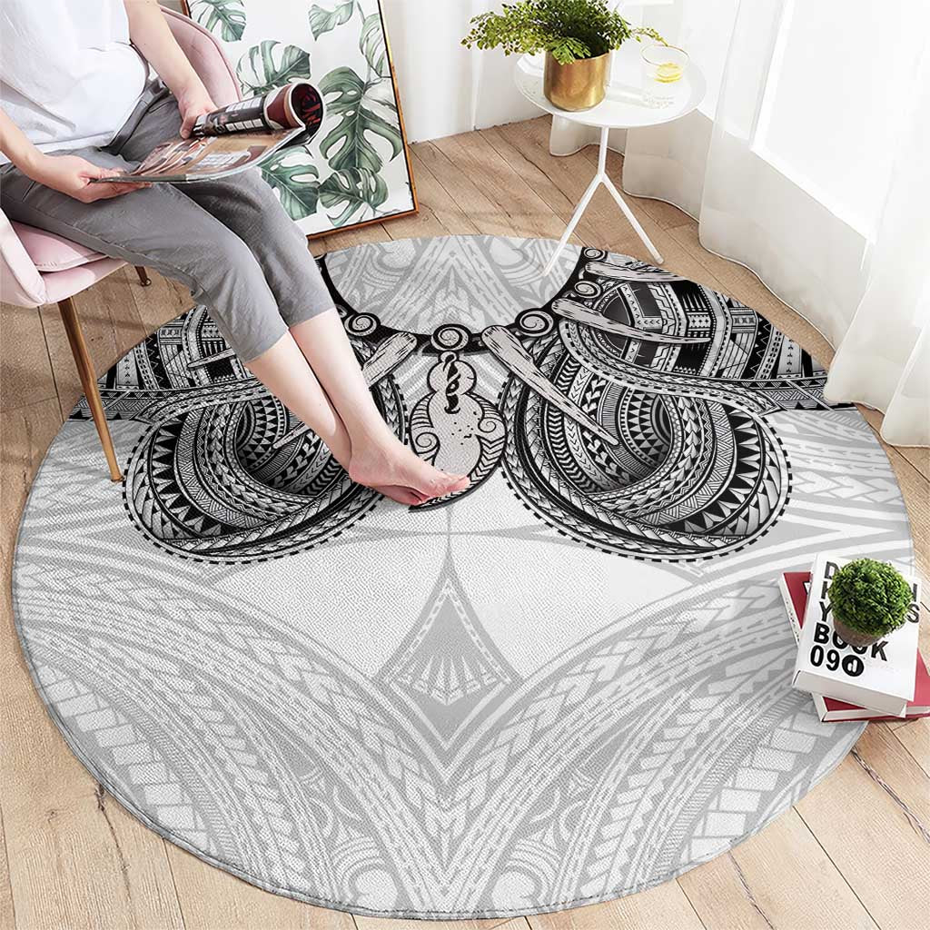 Samoan Traditional Art Tattoos Round Carpet Tatau Tribal Motifs with Ula Nifo White - Polynesian Pride