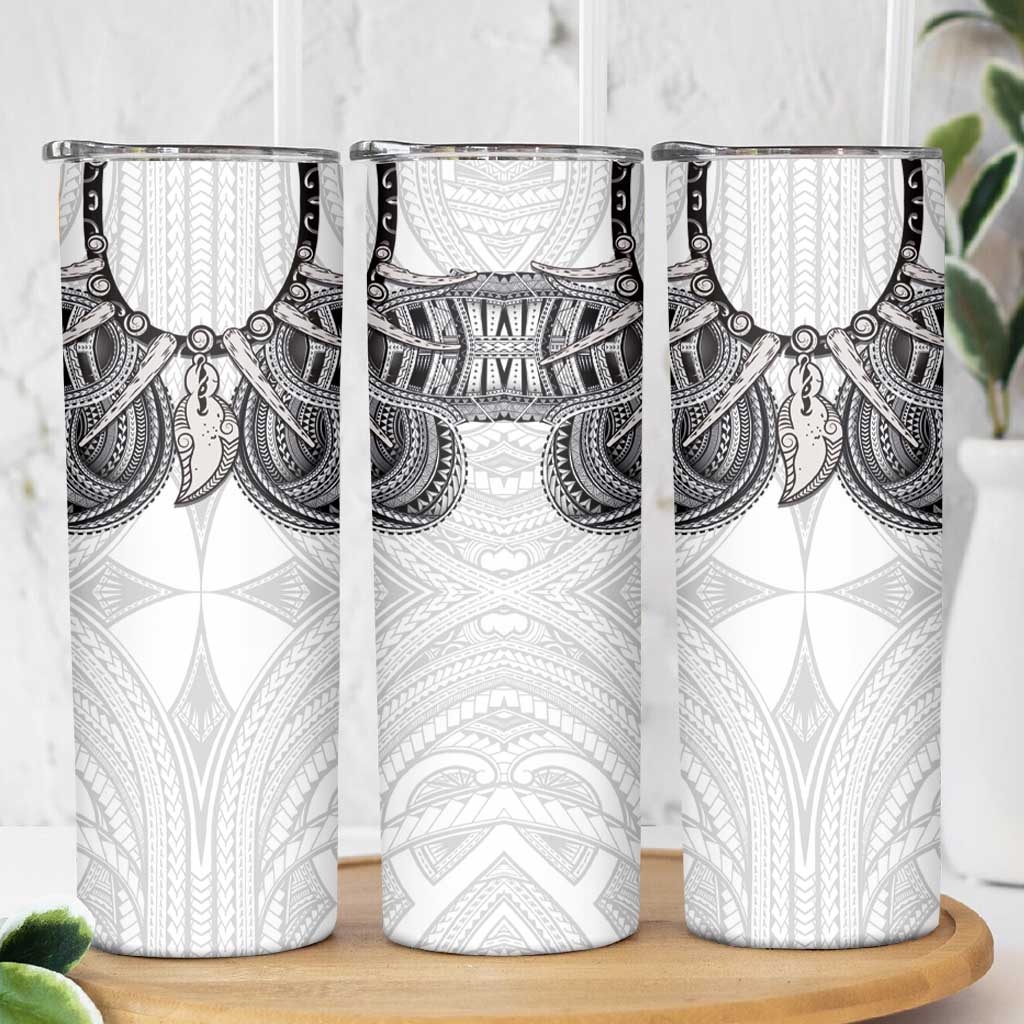 Samoan Traditional Art Tattoos Skinny Tumbler Tatau Tribal Motifs with Ula Nifo White - Polynesian Pride