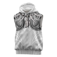 Samoan Traditional Art Tattoos Sleeveless Hoodie Tatau Tribal Motifs with Ula Nifo White - Polynesian Pride