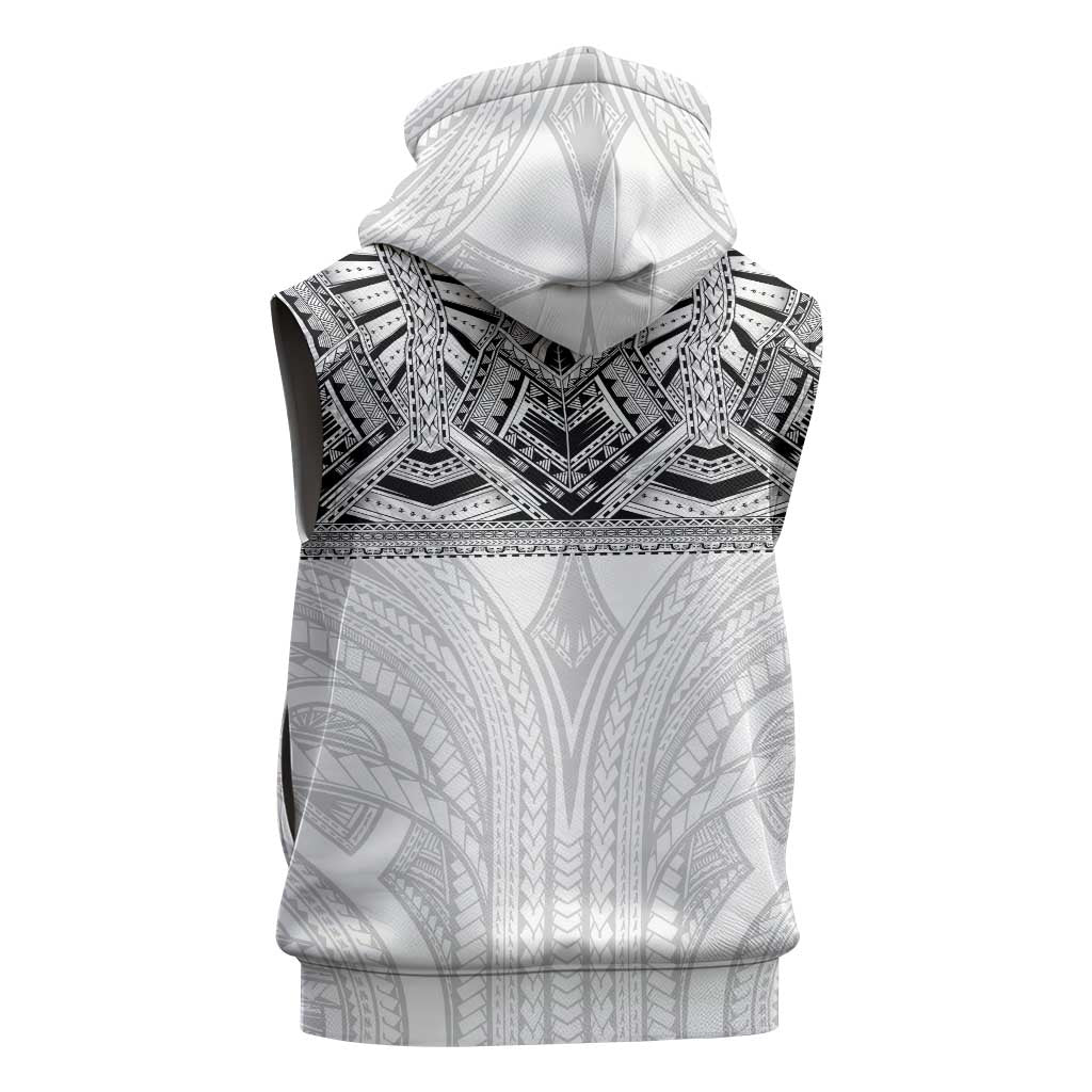 Samoan Traditional Art Tattoos Sleeveless Hoodie Tatau Tribal Motifs with Ula Nifo White - Polynesian Pride