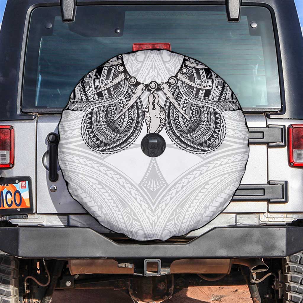 Samoan Traditional Art Tattoos Spare Tire Cover Tatau Tribal Motifs with Ula Nifo White - Polynesian Pride