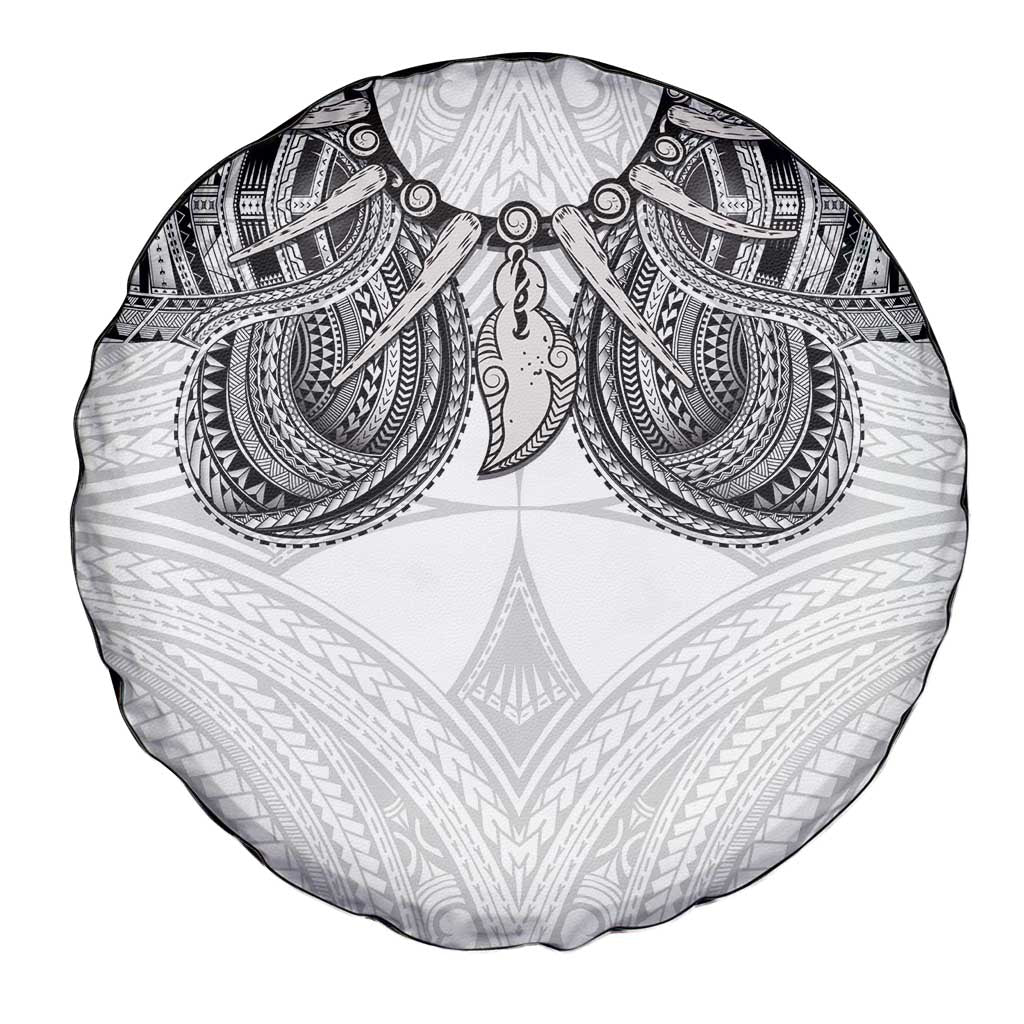 Samoan Traditional Art Tattoos Spare Tire Cover Tatau Tribal Motifs with Ula Nifo White - Polynesian Pride