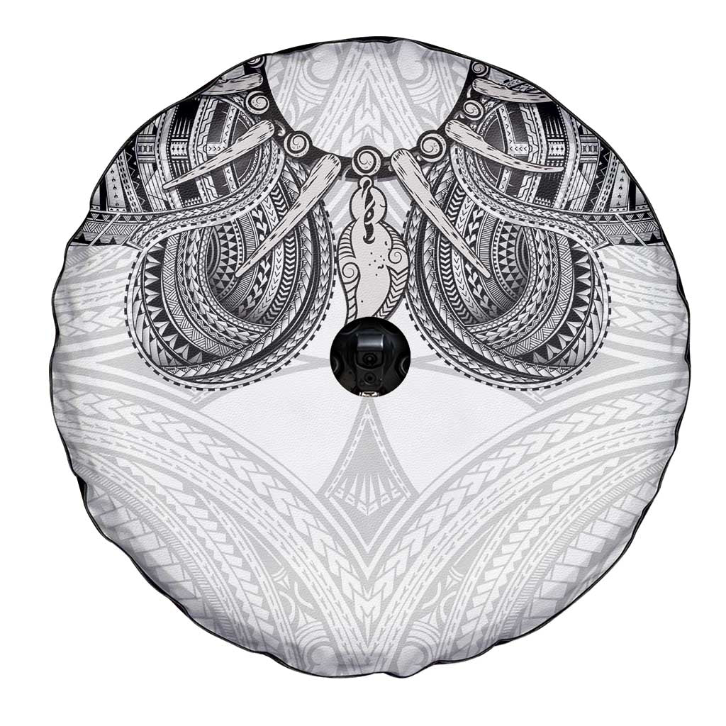 Samoan Traditional Art Tattoos Spare Tire Cover Tatau Tribal Motifs with Ula Nifo White - Polynesian Pride
