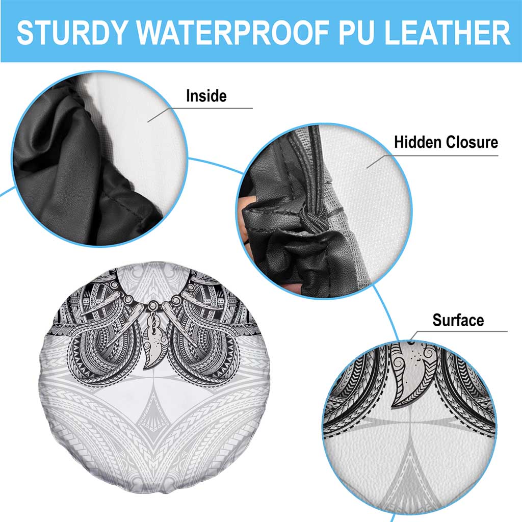 Samoan Traditional Art Tattoos Spare Tire Cover Tatau Tribal Motifs with Ula Nifo White - Polynesian Pride