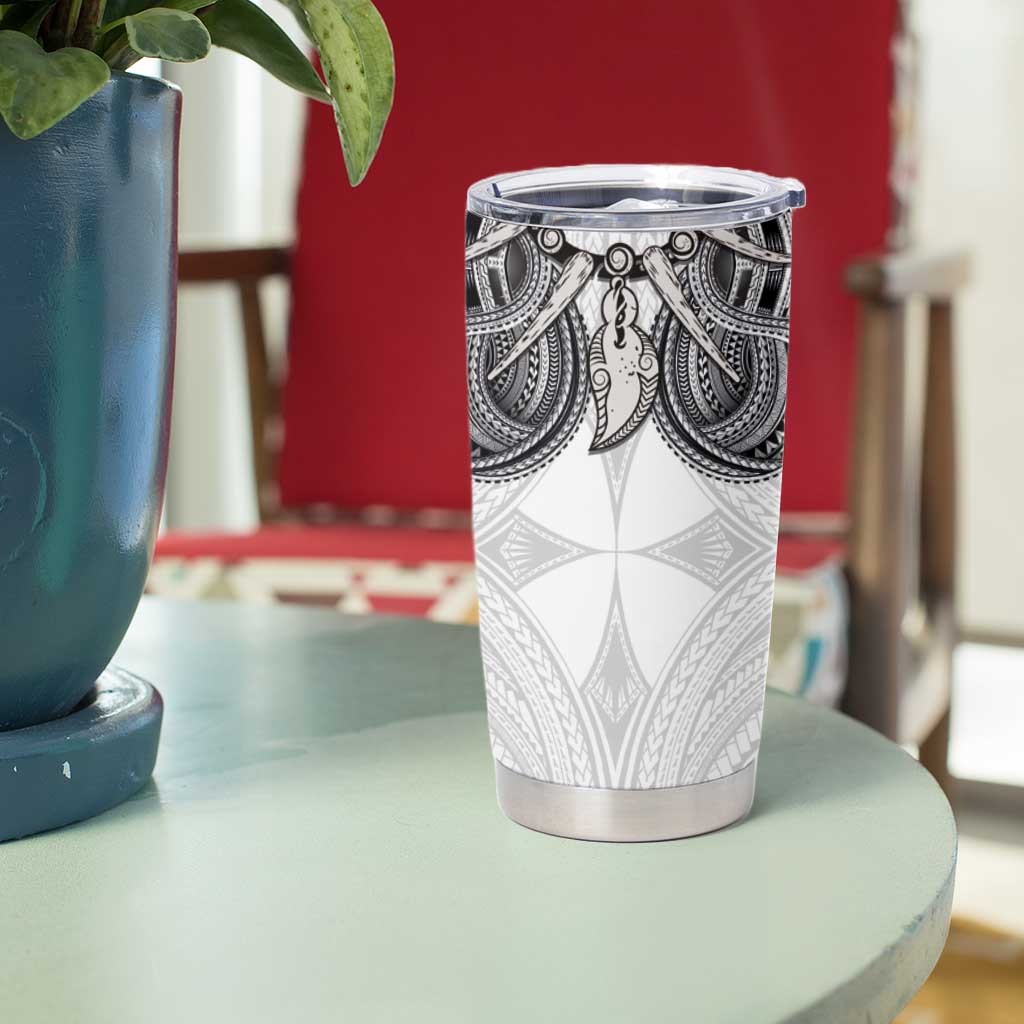 Samoan Traditional Art Tattoos Tumbler Cup Tatau Tribal Motifs with Ula Nifo White - Polynesian Pride