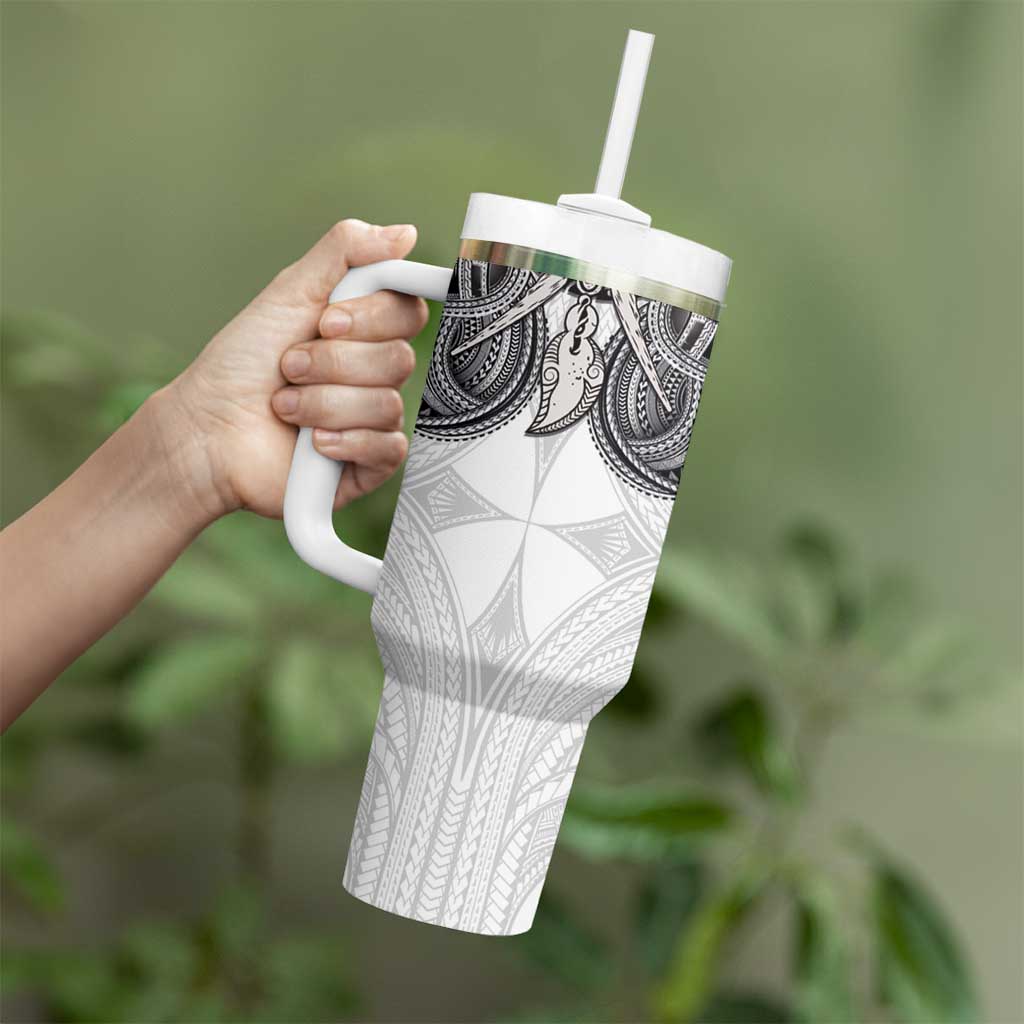 Samoan Traditional Art Tattoos Tumbler With Handle Tatau Tribal Motifs with Ula Nifo White - Polynesian Pride