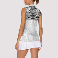 Samoan Traditional Art Tattoos Women Sleeveless Polo Shirt Tatau Tribal Motifs with Ula Nifo White - Polynesian Pride