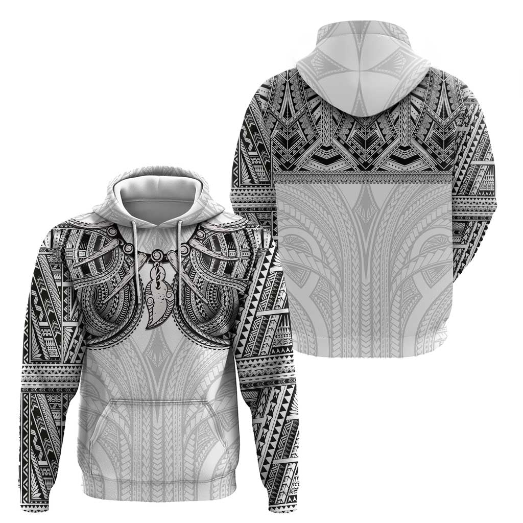 Samoan Traditional Art Tattoos Zip Hoodie Tatau Tribal Motifs with Ula Nifo White - Polynesian Pride