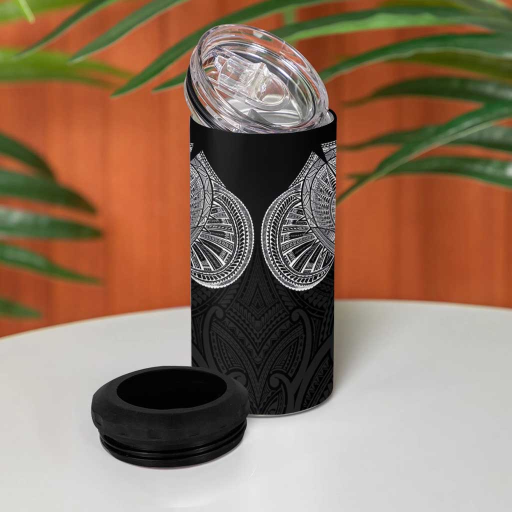 Samoan Traditional Art Tattoos 4 in 1 Can Cooler Tumbler Tatau Roman Reigns Black Color - Polynesian Pride