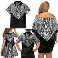 Samoan Traditional Art Tattoos Family Matching Off Shoulder Short Dress and Hawaiian Shirt Tatau Roman Reigns Black Color - Polynesian Pride