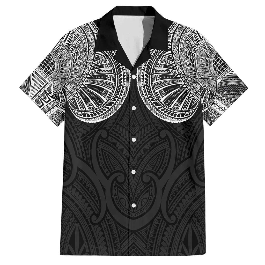 Samoan Traditional Art Tattoos Family Matching Off Shoulder Short Dress and Hawaiian Shirt Tatau Roman Reigns Black Color - Polynesian Pride