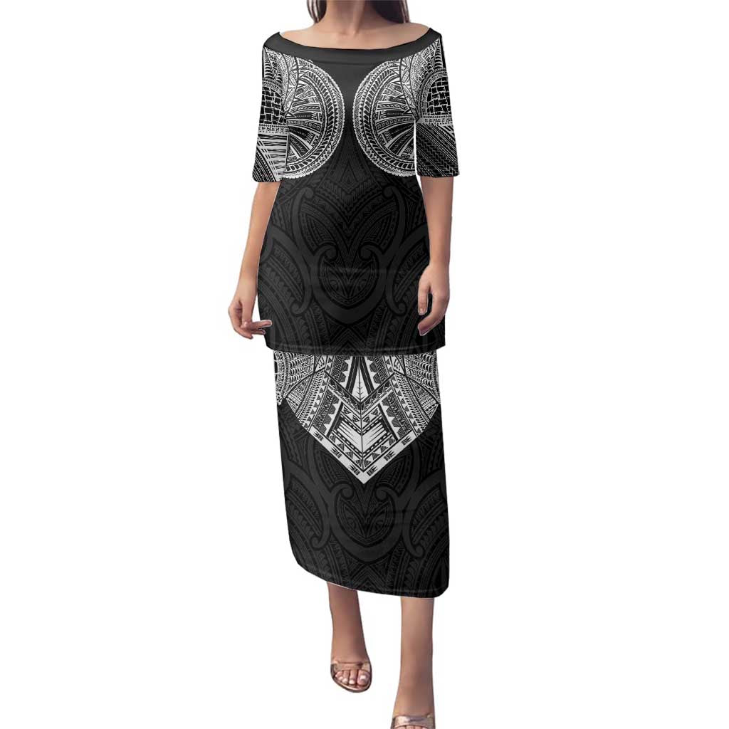 Samoan Traditional Art Tattoos Family Matching Puletasi and Hawaiian Shirt Tatau Roman Reigns Black Color - Polynesian Pride