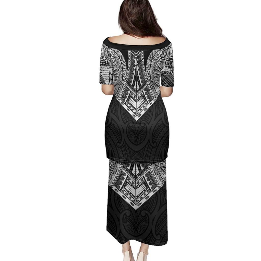 Samoan Traditional Art Tattoos Family Matching Puletasi and Hawaiian Shirt Tatau Roman Reigns Black Color - Polynesian Pride