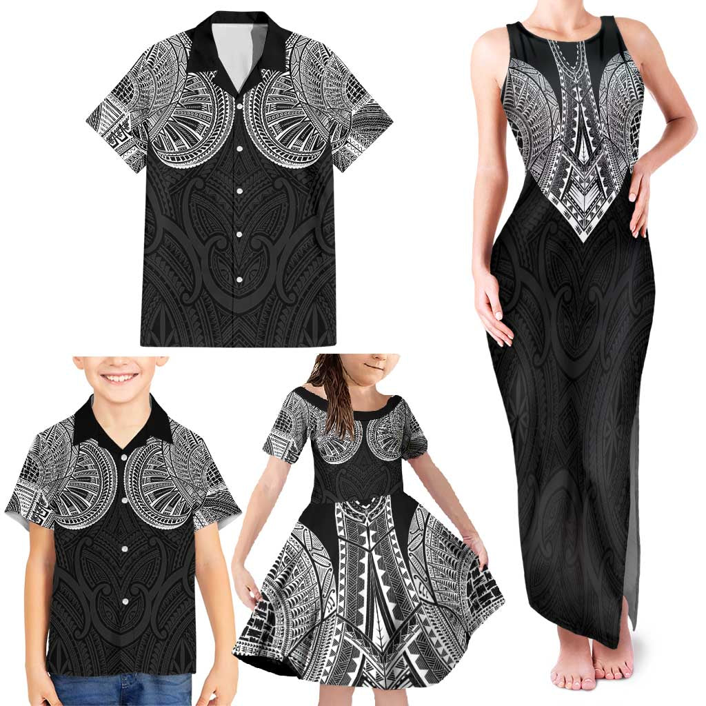 Samoan Traditional Art Tattoos Family Matching Tank Maxi Dress and Hawaiian Shirt Tatau Roman Reigns Black Color - Polynesian Pride
