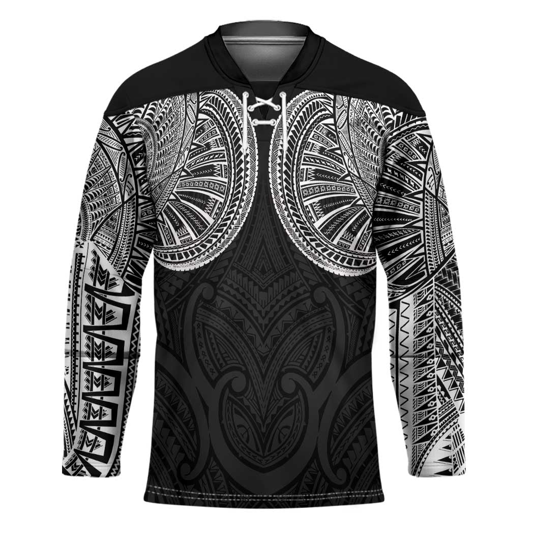 Samoan Traditional Art Tattoos Hockey Jersey Tatau Roman Reigns Black Color - Polynesian Pride