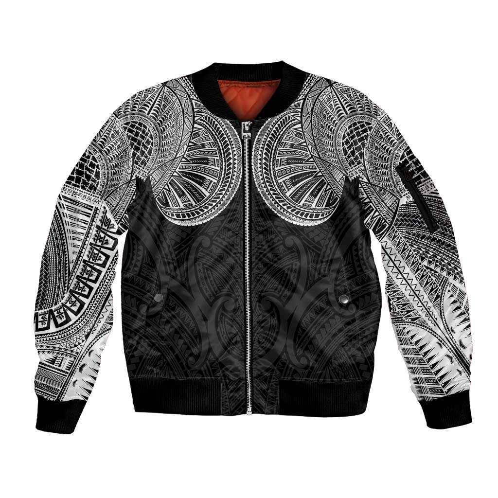 Samoan Traditional Art Tattoos Sleeve Zip Bomber Jacket Tatau Roman Reigns Black Color - Polynesian Pride