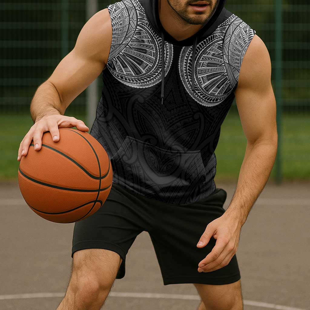 Samoan Traditional Art Tattoos Sleeveless Hoodie Tatau Roman Reigns Black Color - Polynesian Pride