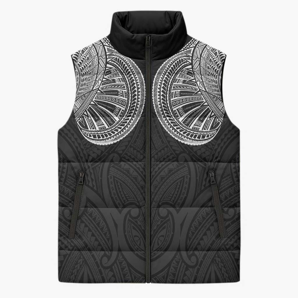 Samoan Traditional Art Tattoos Sleeveless Puffer Jacket Tatau Roman Reigns Black Color - Polynesian Pride