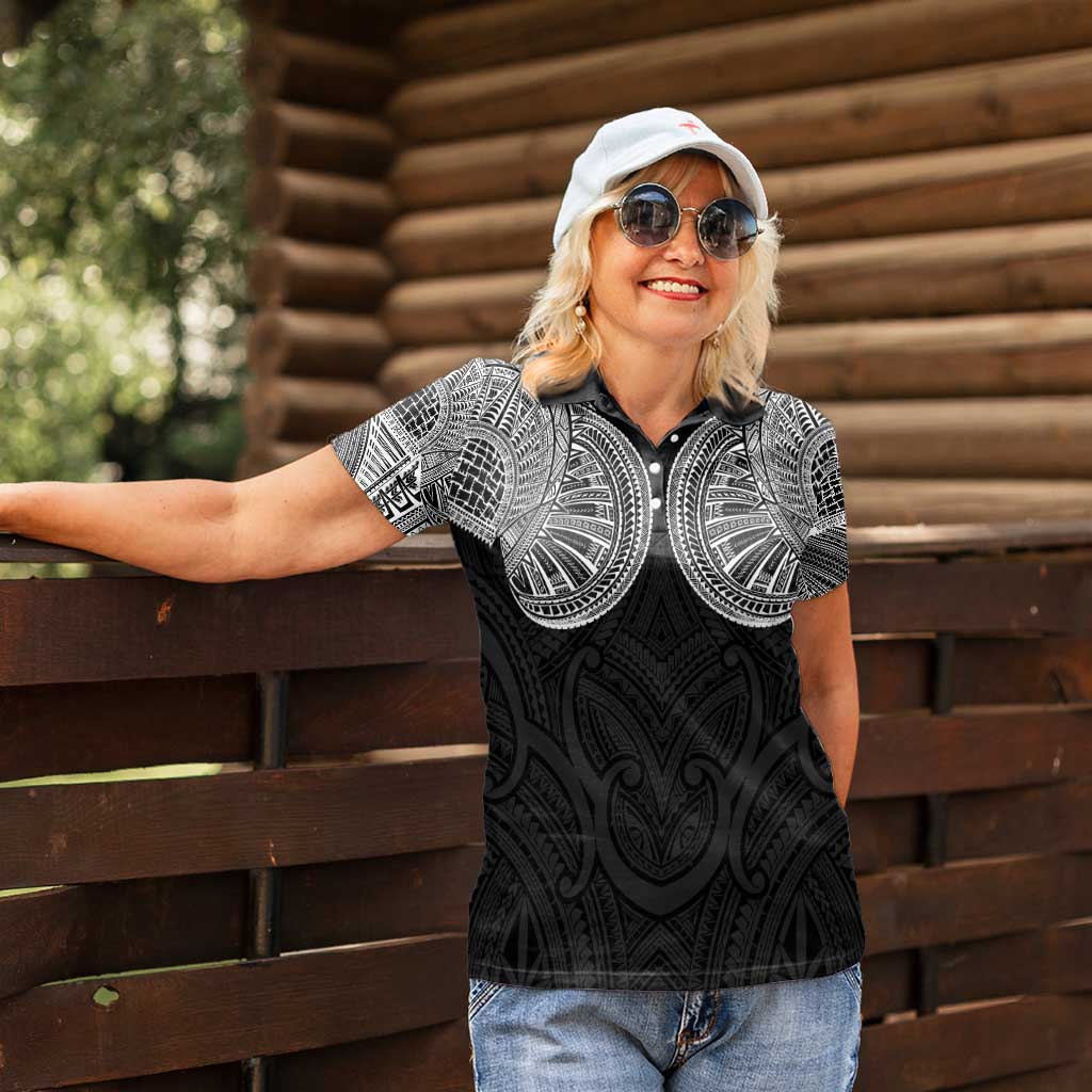 Samoan Traditional Art Tattoos Women Polo Shirt Tatau Roman Reigns Black Color - Polynesian Pride