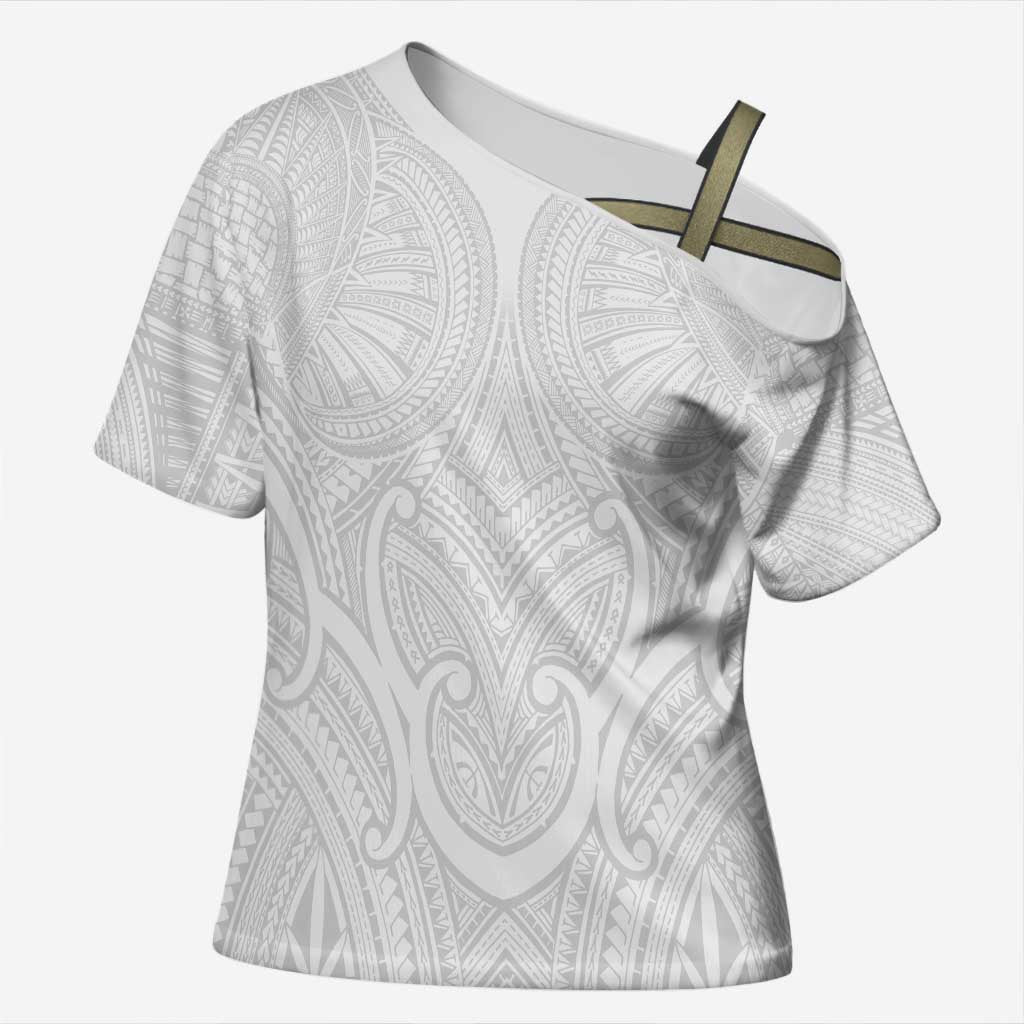 Samoan Traditional Art Tattoos Cross Shoulder Shirt Tatau Roman Reigns White Color LT03 Female White - Polynesian Pride