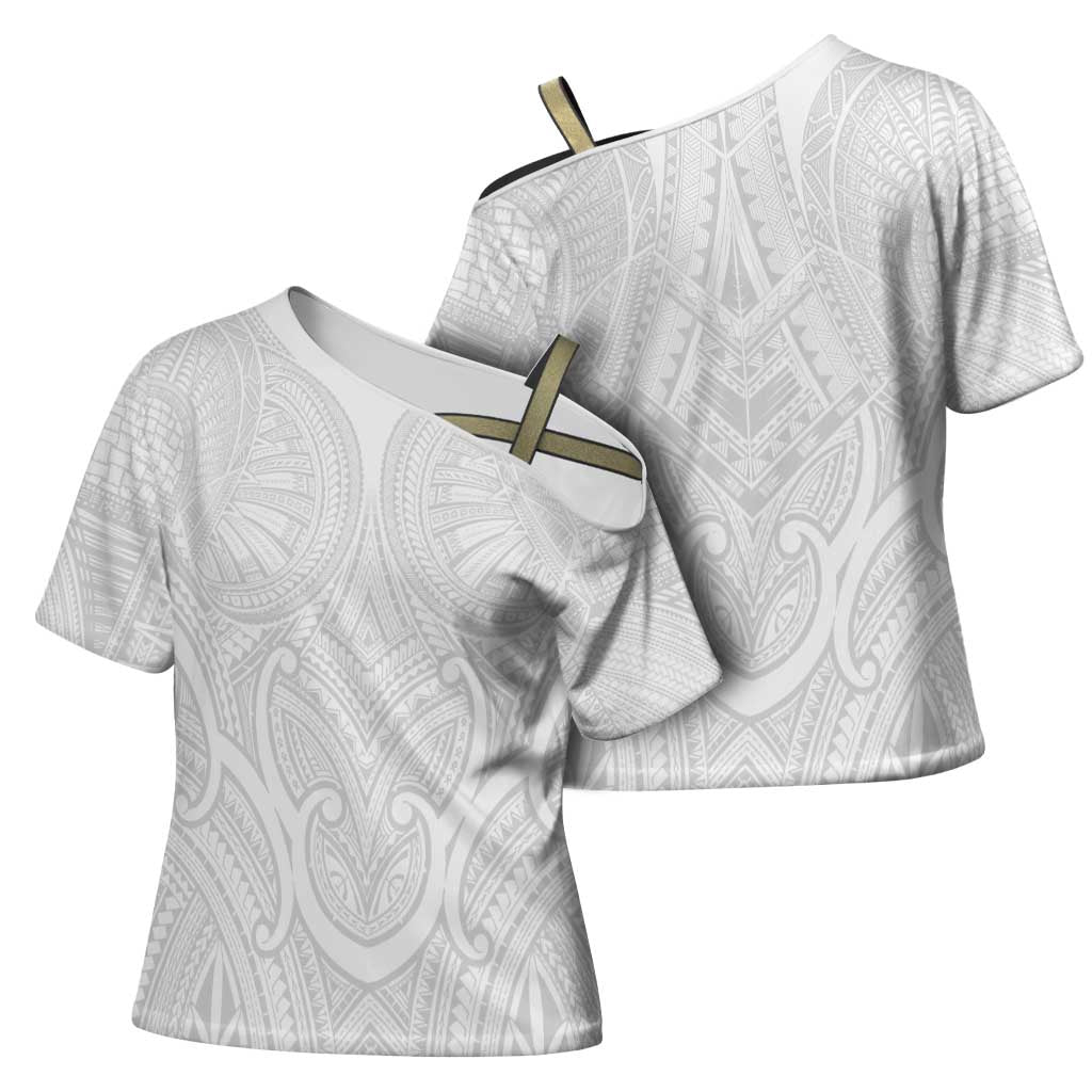 Samoan Traditional Art Tattoos Cross Shoulder Shirt Tatau Roman Reigns White Color LT03 - Polynesian Pride