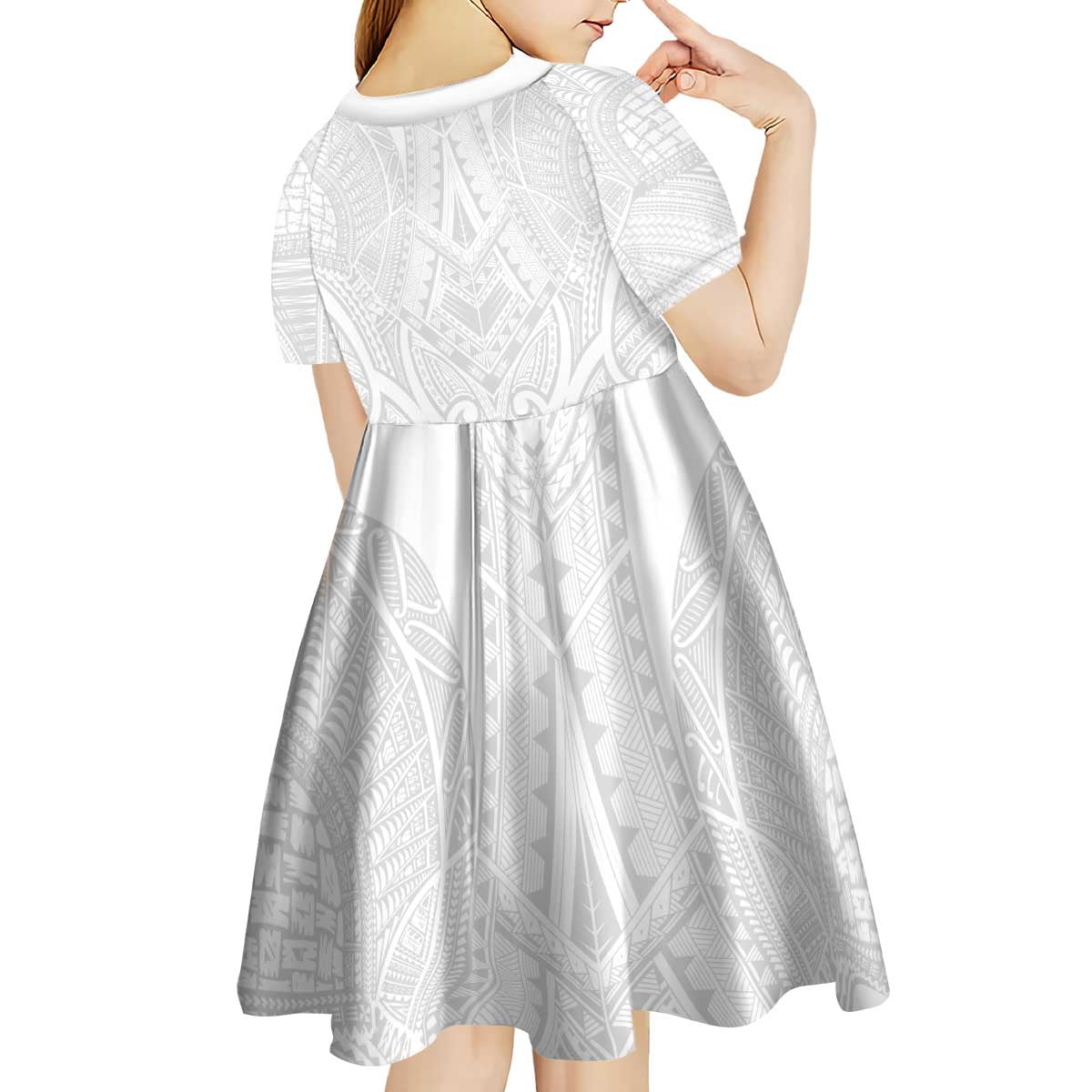 Samoan Traditional Art Tattoos Kid Short Sleeve Dress Tatau Roman Reigns White Color - Polynesian Pride