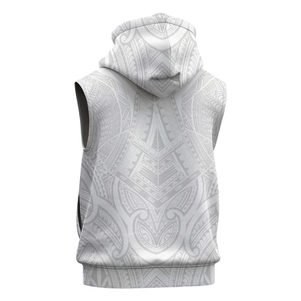 Samoan Traditional Art Tattoos Sleeveless Hoodie Tatau Roman Reigns White Color - Polynesian Pride