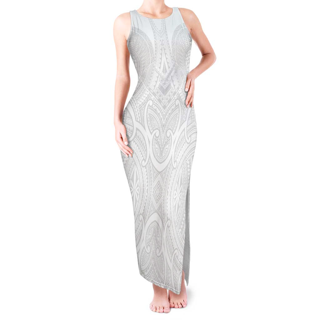 Samoan Traditional Art Tattoos Tank Maxi Dress Tatau Roman Reigns White Color - Polynesian Pride