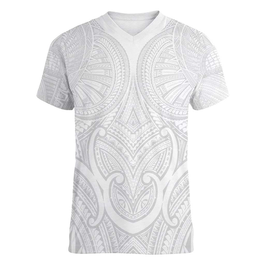 Samoan Traditional Art Tattoos Women V-Neck T-Shirt Tatau Roman Reigns White Color - Polynesian Pride