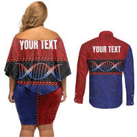 Personalised Samoan DNA-Proud of Samoa Couples Matching Off Shoulder Short Dress and Long Sleeve Button Shirt Polynesian Patterns - Polynesian Pride