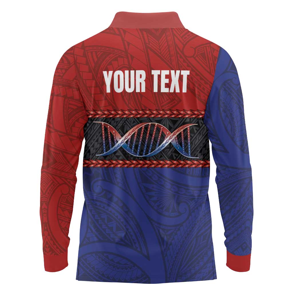 Personalised Samoan DNA-Proud of Samoa Long Sleeve Polo Shirt Polynesian Patterns - Polynesian Pride